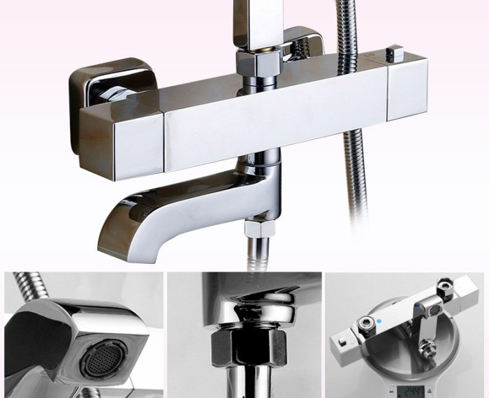 Cây sen tắm, sen cây vuông nhiệt độ Gobe SC-4235 chất liệu hợp kim đồng đánh bóng, thiết kế hiện đại, bền bỉ, BH 5 năm