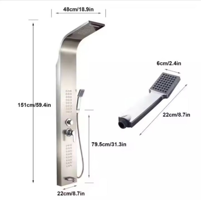 Bộ sen cây nóng lạnh Aurela SC-4525 thiết kế phun mưa đa điểm hiện đại, sang trọng cho phòng tắm.