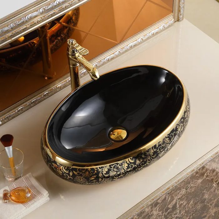 Chậu rửa mặt dương bàn elip đen Gobe C-6395 – Sang trọng và nghệ thuật trong từng đường nét