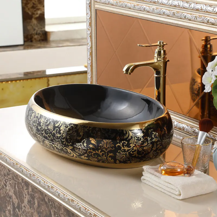 Chậu rửa mặt dương bàn elip đen Gobe C-6395 – Sang trọng và nghệ thuật trong từng đường nét