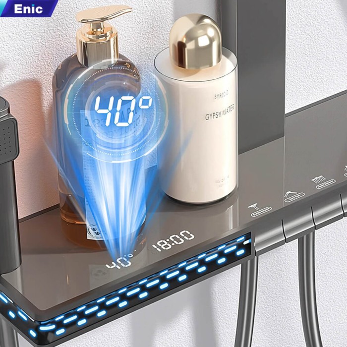 Bộ vòi sen nóng lạnh thông minh Enic TD07 đèn LED xung quanh kết hợp màn hình hiển thị thông số nhiệt độ.