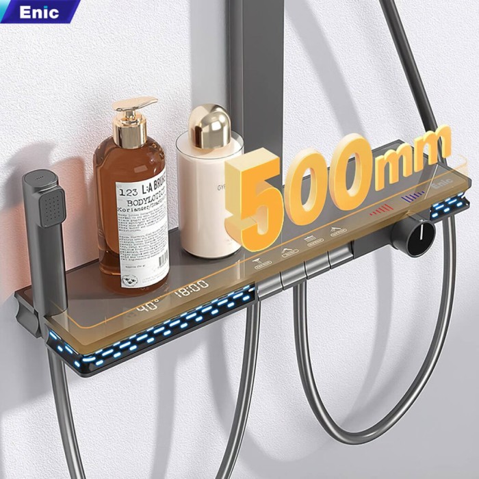 Bộ vòi sen nóng lạnh thông minh Enic TD07 đèn LED xung quanh kết hợp màn hình hiển thị thông số nhiệt độ.