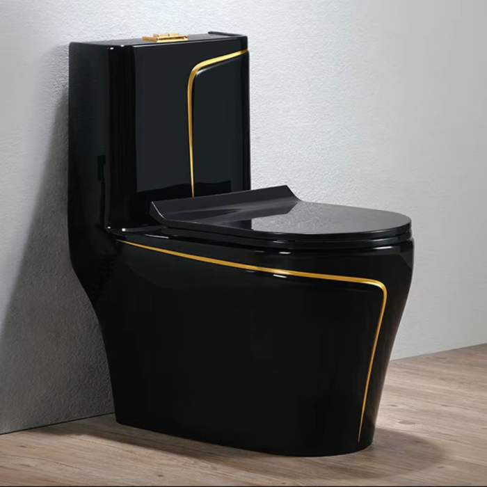 Bồn Cầu Cao Cấp Gobe B-8225D – Tuyệt Tác Đen Huyền Với Đường Nét Vàng Tinh Tế
