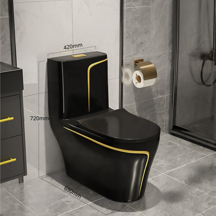 Bồn Cầu Cao Cấp Gobe B-8225D – Tuyệt Tác Đen Huyền Với Đường Nét Vàng Tinh Tế