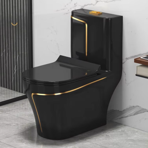 Bồn Cầu Cao Cấp Gobe B-8225D – Tuyệt Tác Đen Huyền Với Đường Nét Vàng Tinh Tế